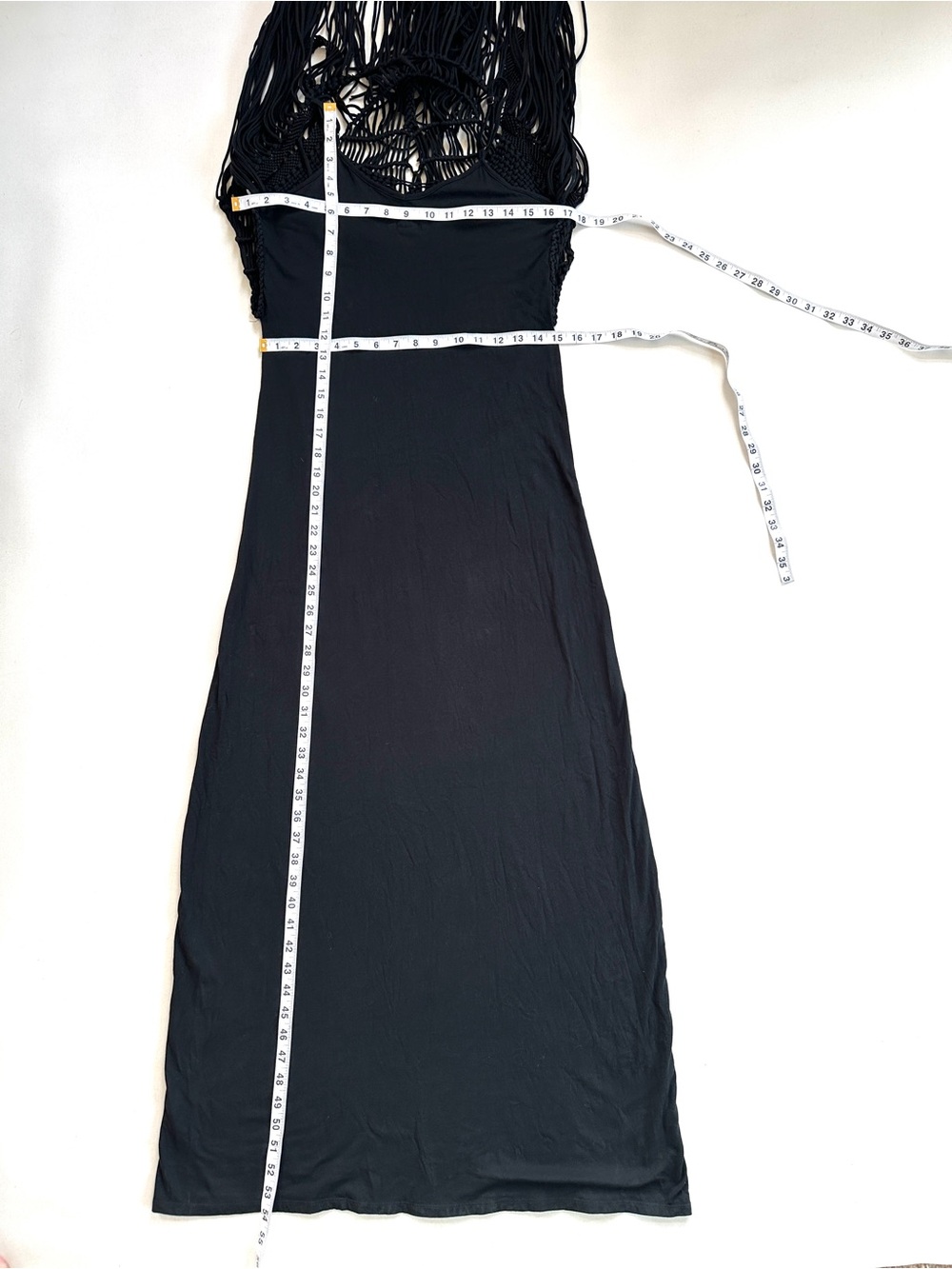 RALPH LAUREN DENIM & SUPPLY BLACK CROCHET OVERLAY LONG FRINGE BOHO MAXI DRESS M - Picture 14 of 14